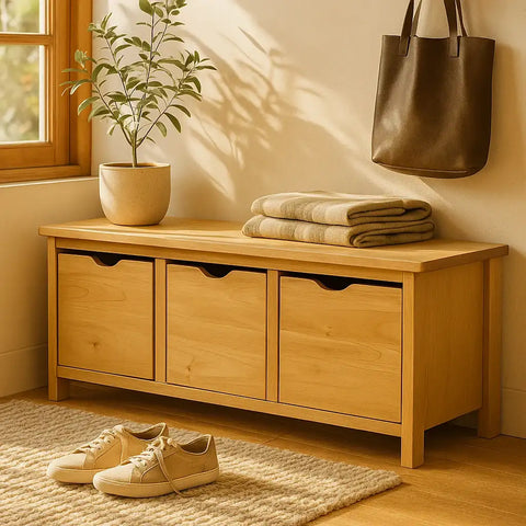 Lorian | ספסל נעליים מעץ אלון מלא עם מגירות טריקה שקטה