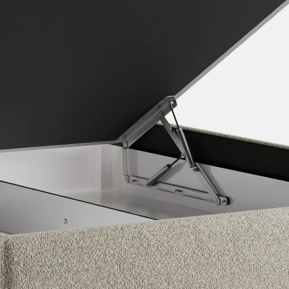 מיטה זוגית עם ארגז מצעים Thora PLUS בבוקלה עם גב מעוגל