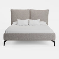 מיטה זוגית Sindre מרופדת עם גב דו-חלקי ורגלי ברזל