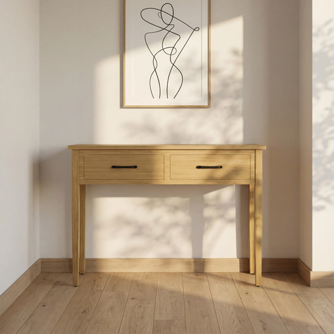 קונסולה עץ מודרנית עם מגירות ורגלי עץ אלון מלא