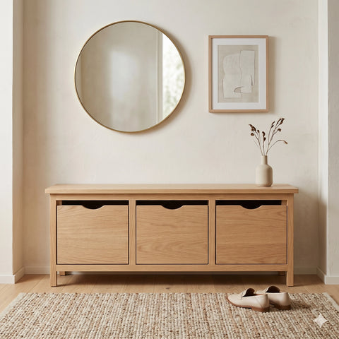 Lorian | ספסל נעליים מעץ אלון מלא עם מגירות טריקה שקטה