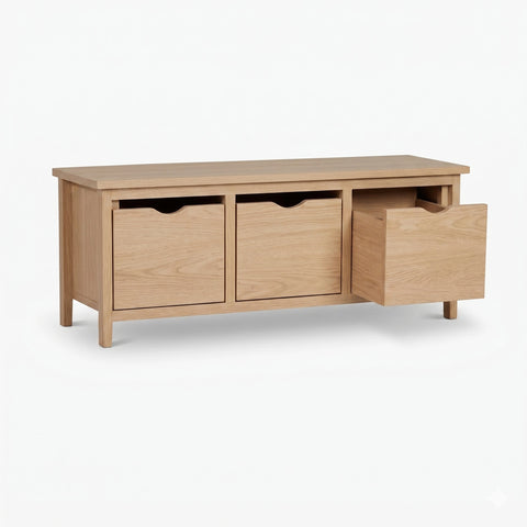 Lorian | ספסל נעליים מעץ אלון מלא עם מגירות טריקה שקטה