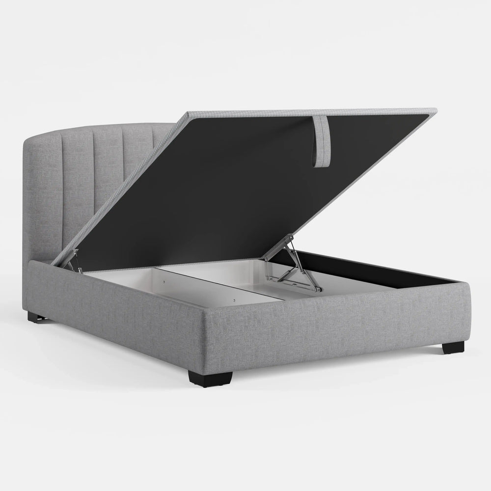 מיטה זוגית עם ארגז מצעים Inger PLUS עם גב קמור מתופש