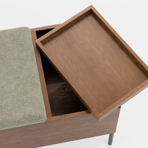 ספסל עץ עם אחסון מרופד ושולחן צד בעיצוב מודרני מינימליסטי | פוני סטייל