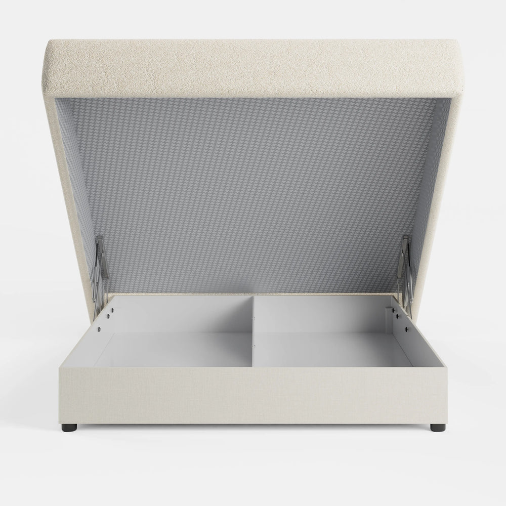 Saga | מיטה זוגית מרופדת בבוקלה עם גב גלי בעיצוב אורגני