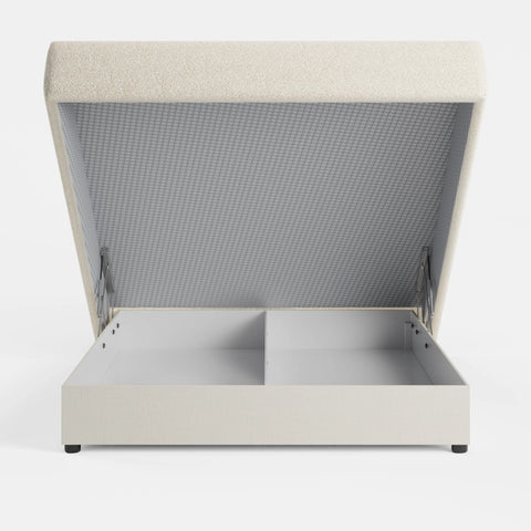 מיטה זוגית LIV מרופדת בבוקלה עם ראש מיטה מעוגל