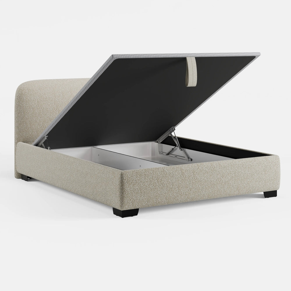 מיטה זוגית עם ארגז מצעים Thora PLUS בבוקלה עם גב מעוגל