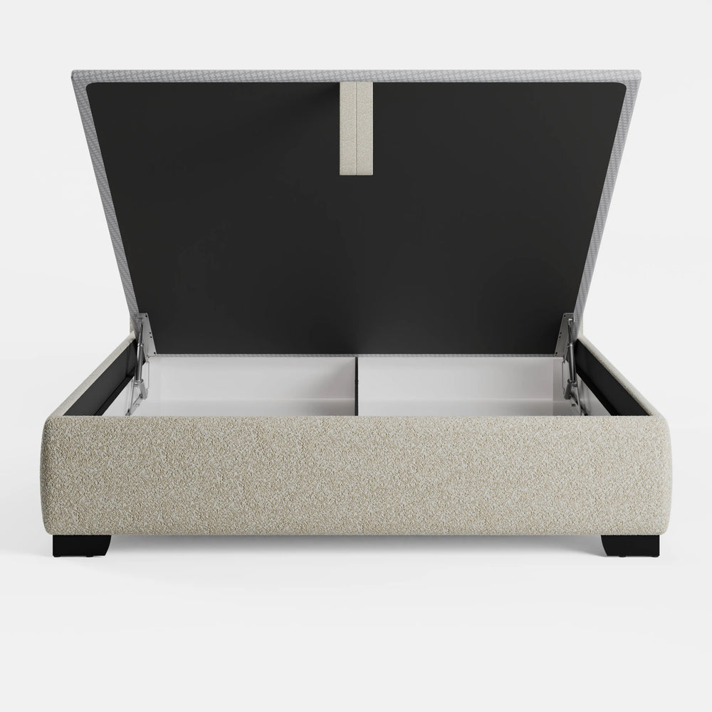 מיטה זוגית עם ארגז מצעים Thora PLUS בבוקלה עם גב מעוגל