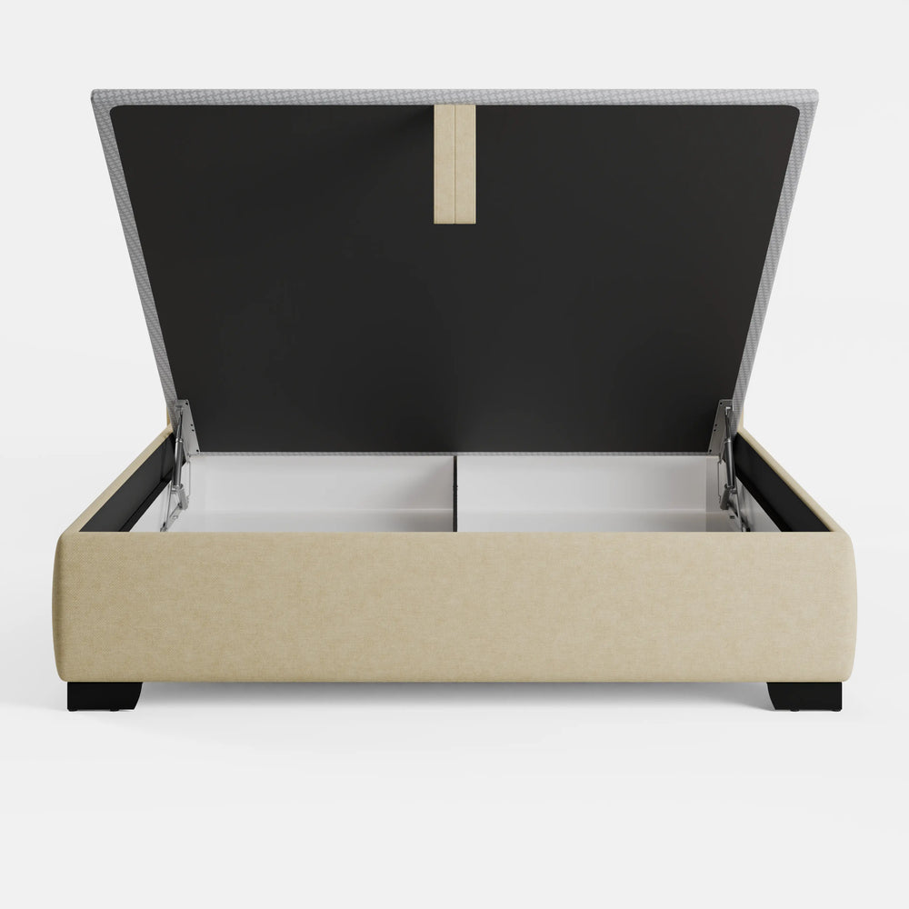 מיטה זוגית עם ארגז מצעים Tiril PLUS עם גב דו־כריתי