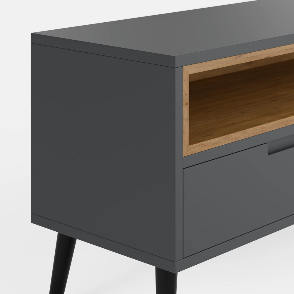 מזנון לסלון בעיצוב מודרני בקווים נקיים עם מגירות ותאים פתוחים