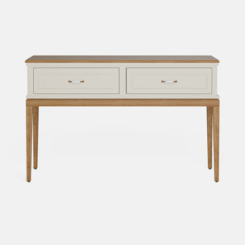 קונסולה עץ לכניסה עם שתי מגירות ורגלי אלון מלא בסגנון קלאסי מודרני