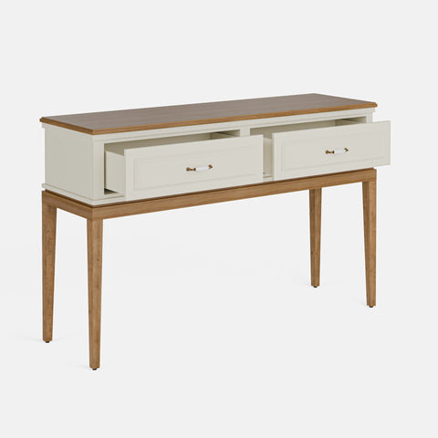 קונסולה עץ לכניסה עם שתי מגירות ורגלי אלון מלא בסגנון קלאסי מודרני