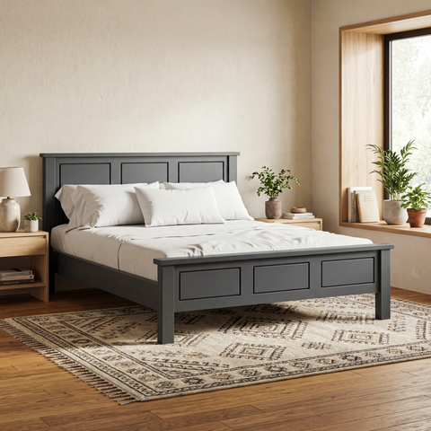 מיטה זוגית בעיצוב קלאסי מודרני עם פאנלים ממוסגרים | אפור גרפיט