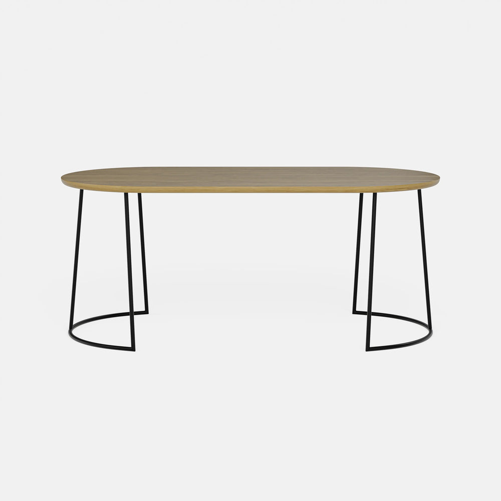 שולחן סלון אובלי בעיצוב מודרני עם רגלי מתכת ופלטת פורניר