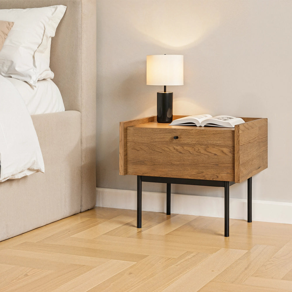 שידות לילה – שידת לילה מודרנית Nox בשילוב עץ וברזל