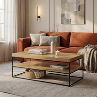 שולחן סלון מלבני בעיצוב מודרני תעשייתי עם מדף עץ ורגלי ברזל | אלון טבעי