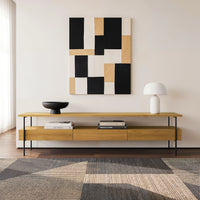 מזנון טלוויזיה בעיצוב מודרני עם מגירות, מדף עליון פתוח ושלד מתכת – דגם Oten