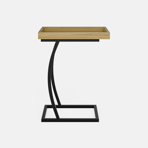שולחן צד מודרני תעשייתי מעץ מחופה פורניר עם רגלי ברזל שחורות | אלון טבעי