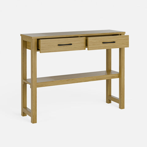 קונסולה עץ עם מדף תחתון ומגירות בעיצוב מודרני