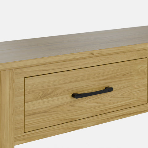 קונסולה עץ עם שלוש מגירות ורגלי אלון מלא בעיצוב מודרני