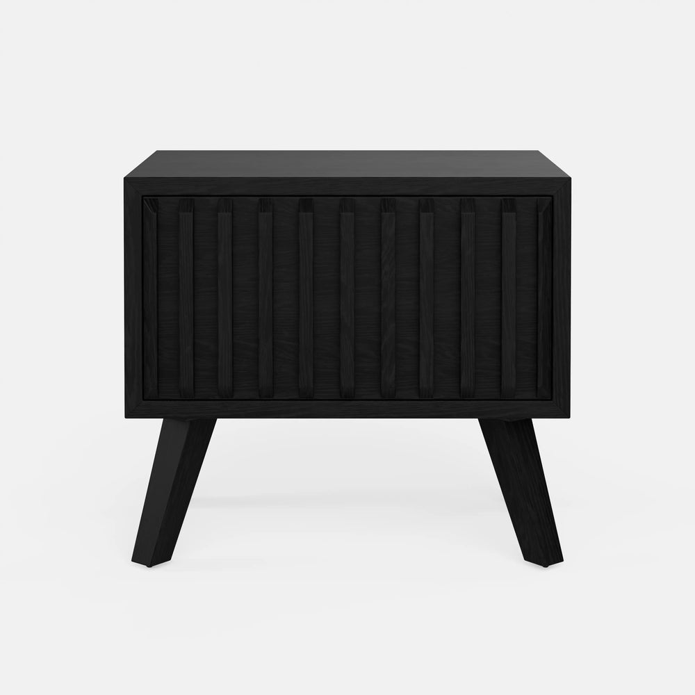 שידות לילה – שידת לילה Ventiq בסגנון Mid-Century עם חזית פיסולית ורגלי עץ