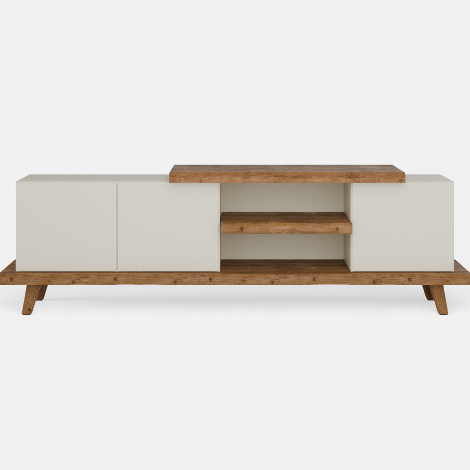 מזנון לסלון בסגנון מודרני–כפרי עם עץ אלון מלא, פלטה עליונה ומדף פתוח – דגם Talo