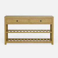 קונסולה לכניסה עם מדפים, שתי מגירות ומדפי רפפות בעיצוב כפרי־מעודכן