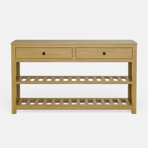 קונסולה לכניסה עם מדפים, שתי מגירות ומדפי רפפות בעיצוב כפרי־מעודכן