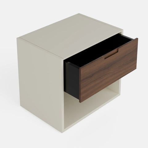 שידות לילה – שידת לילה Luno בגוון בהיר עם מגירה בגימור אגוז ותא תחתון פתוח