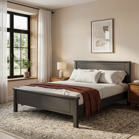 מיטה זוגית בעיצוב קלאסי מודרני עם פאנלים שקועים