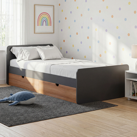 מיטת ילדים עם מגירות אחסון בעיצוב מודרני נקי
