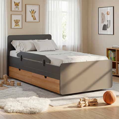 מיטת ילדים עם מיטת חבר ומגירות בעיצוב מודרני פונקציונלי