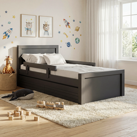 מיטת ילדים עם מיטת חבר ומגירות בעיצוב מודרני קלאסי