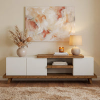 מזנון לסלון בסגנון מודרני–כפרי עם עץ אלון מלא, פלטה עליונה ומדף פתוח – דגם Talo