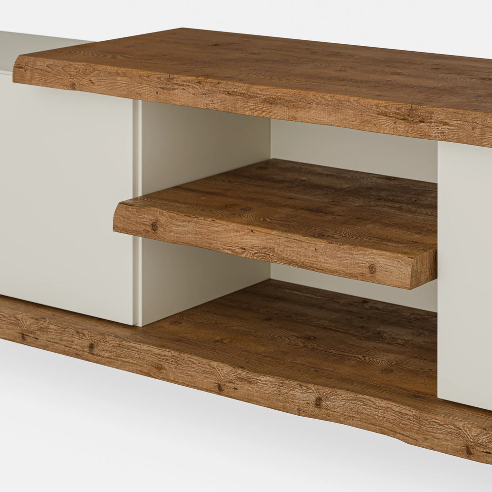 מזנון לסלון בסגנון מודרני–כפרי עם עץ אלון מלא, פלטה עליונה ומדף פתוח – דגם Talo