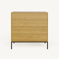 קומודה 4 מגירות מודרנית עם חזית נקייה ובסיס מתכת שחור