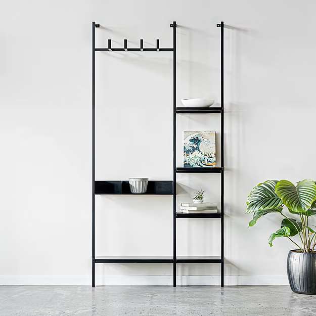 Marl | קונסולה לכניסה לבית בעיצוב תעשייתי־שחור עם מדפים מחולקים