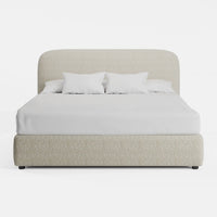 מיטה זוגית LIV מרופדת בבוקלה עם ראש מיטה מעוגל