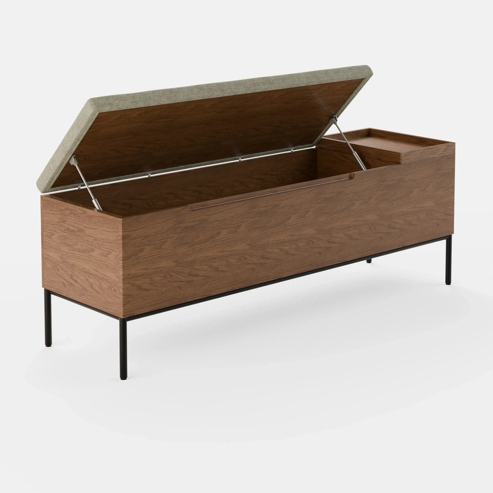 ספסל עץ עם אחסון מרופד ושולחן צד בעיצוב מודרני מינימליסטי | פוני סטייל