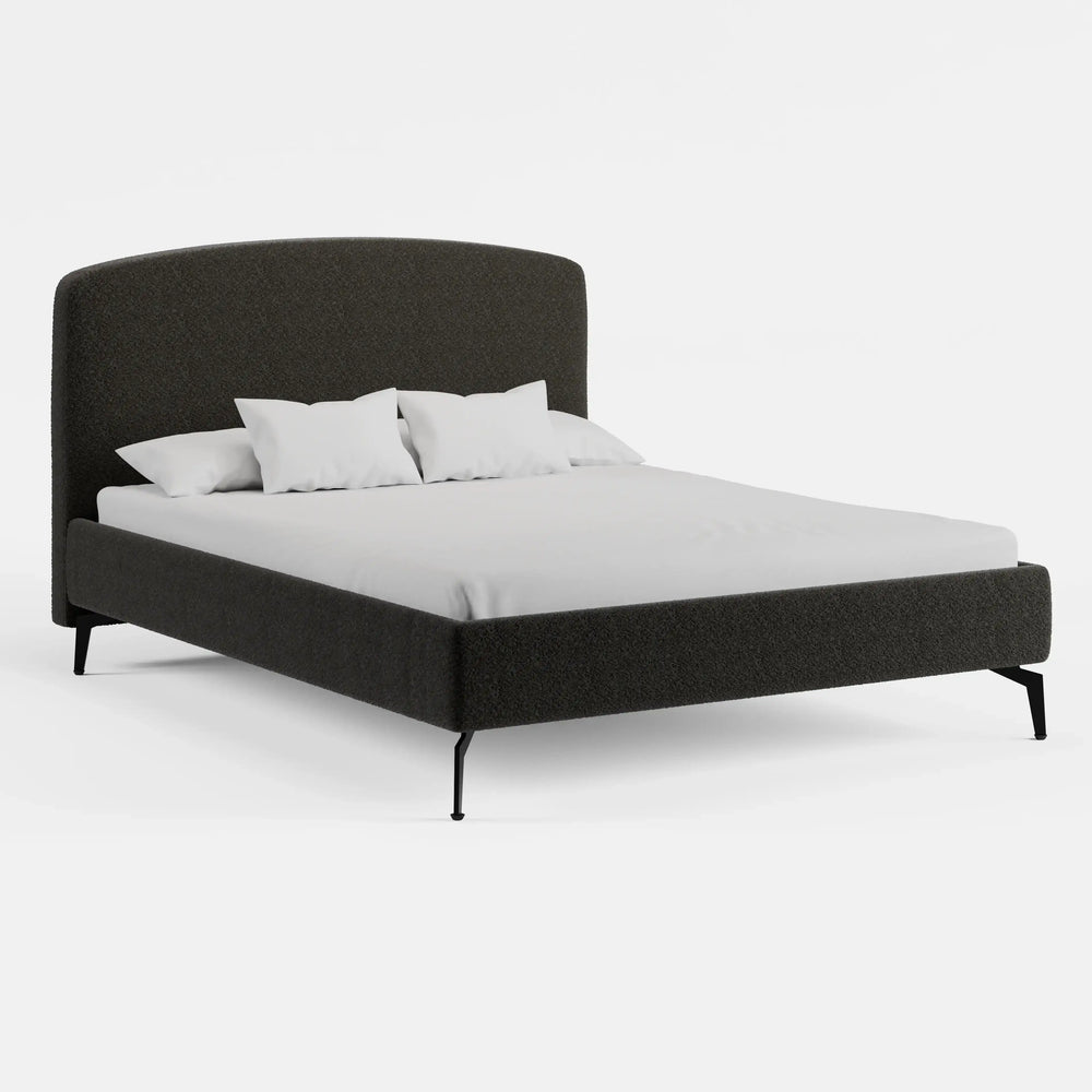 מיטה זוגית Maren בבוקלה עם גב מעוגל ורגלי מתכת | אפור שחור