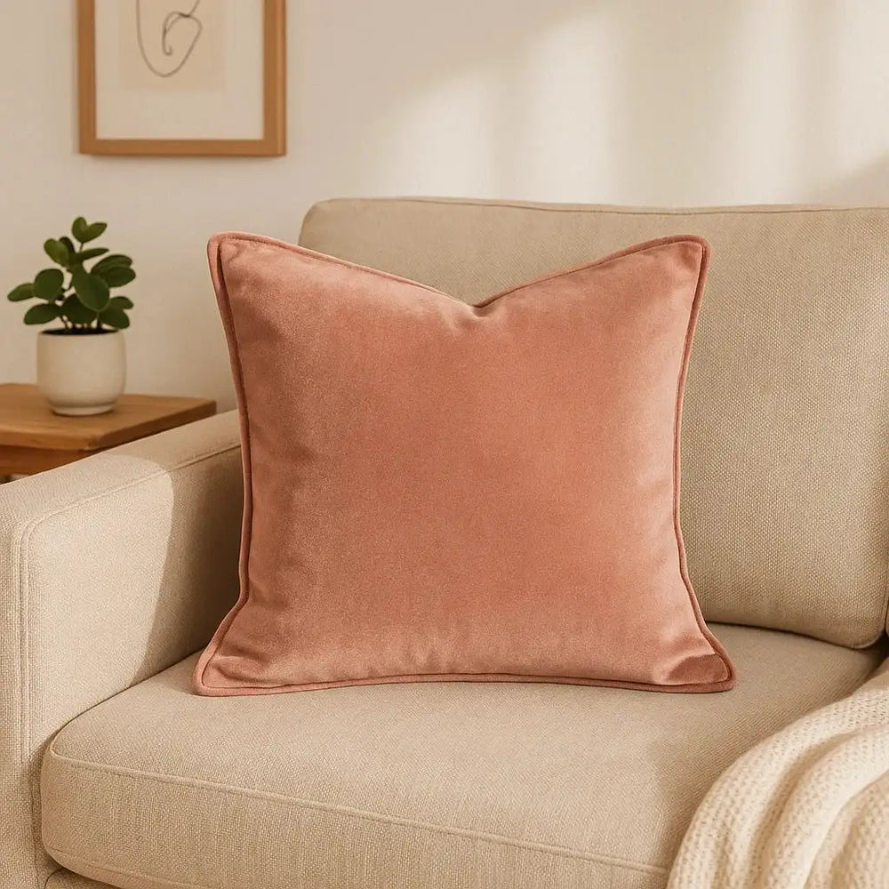 זוג כריות נוי מבד קטיפה מבריק בגוון ורוד עתיק