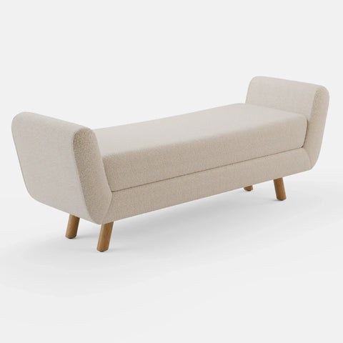 ספסל מרופד בבד בוקלה בגוון שמנת - Lennox