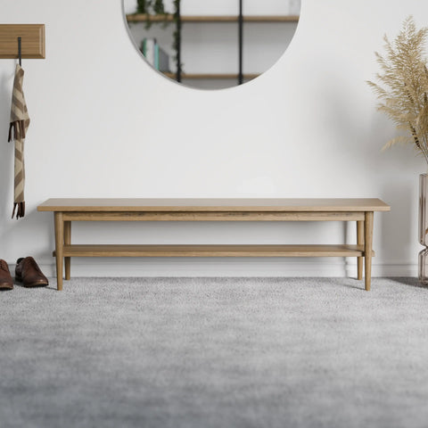 ספסל אחסון מעץ אלון מלא עם מדף פתוח - Fiazo