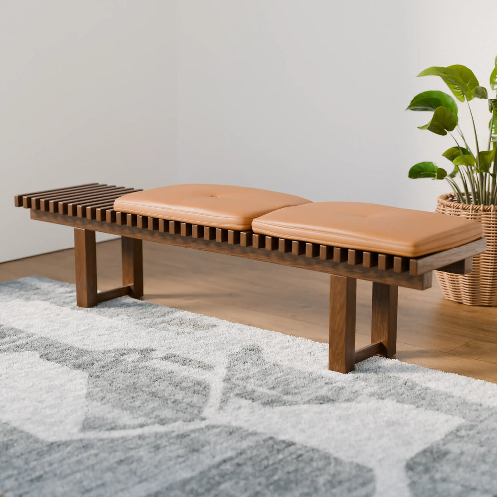 ספסל עץ מעוצב עם כריות דמוי עור - Frigga