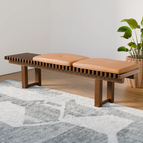 ספסל עץ מעוצב עם כריות דמוי עור - Frigga