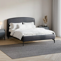 מיטה זוגית Ingrid בדמוי עור עם גב מעוגל ורגלי מתכת | שחור אלגנט