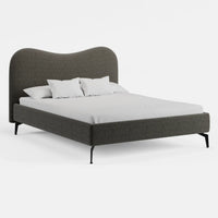 מיטה זוגית Freya בבוקלה עם גב גלי ורגלי מתכת | אפור גרפיט