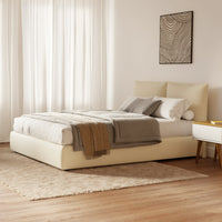 מיטה זוגית עם ארגז מצעים Loke PLUS באריג נקי עם גב גבוה