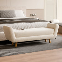 ספסל מרופד בבד בוקלה בגוון שמנת - Lennox