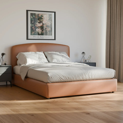 מיטה זוגית מרופדת Halden בעיצוב מעוגל ונקי